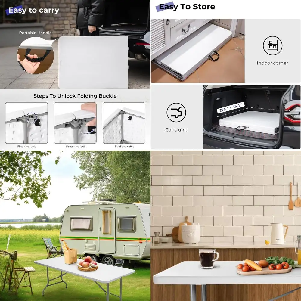 Портативный складной стол из прочного пластика, подходит для использования в помещении, на улице, для кемпинга, пикников и вечеринок, белый цвет
Портативный складной стол из прочного пластика, подходит для использования в помещении, на улице, для кемпинга, пикников и вечеринок, белый цвет