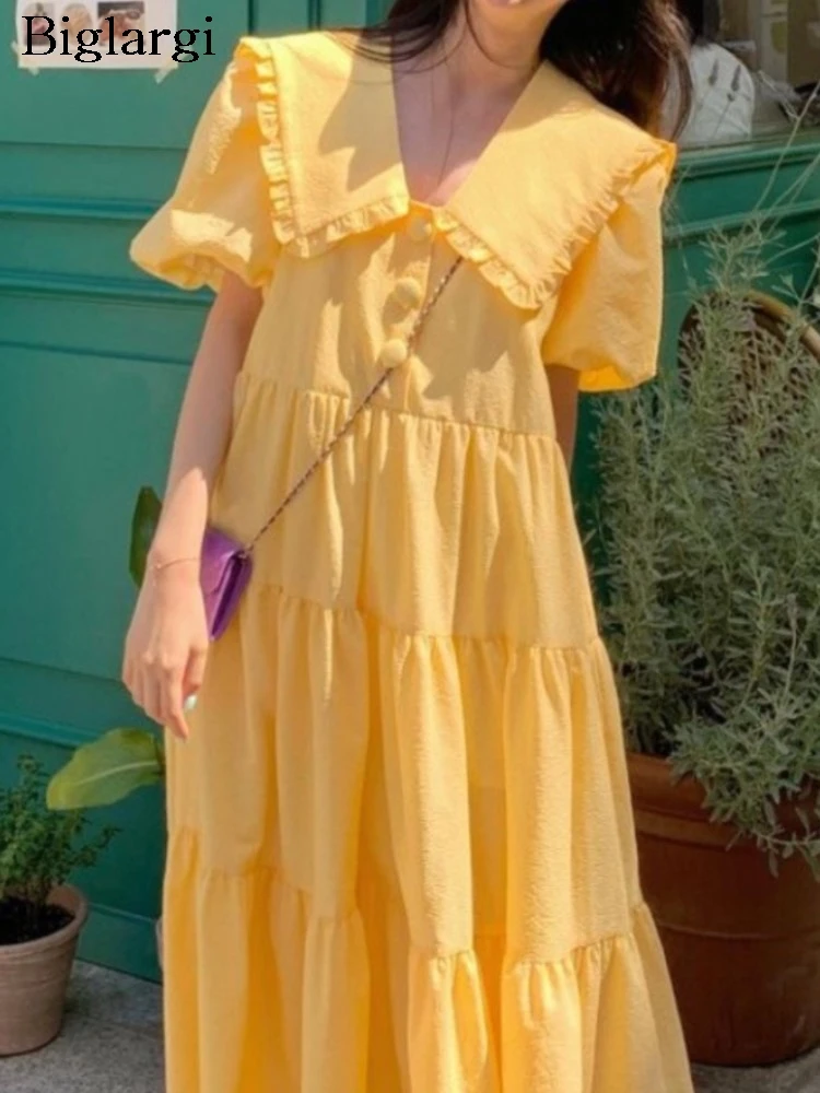 Summer Long Ruffle Dress Women Short Sleeve Sweet Fashion Loose Pleated Ladies Dresses Korean Style Casual Woman Dress
Summer Long Ruffle Dress Women Short Sleeve Sweet Fashion Loose Pleated Ladies Dresses Korean Style Casual Woman Dress