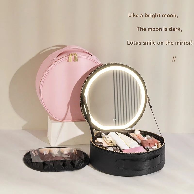 Round Cosmetic Bag with Mirror, LED Light, Large Capacity, Portable Travel Cosmetics Storage Bag
Round Cosmetic Bag with Mirror, LED Light, Large Capacity, Portable Travel Cosmetics Storage Bag