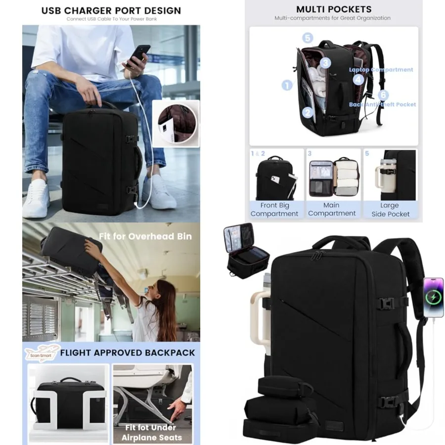 Travel Carry on Backpack, Large 40L Personal Item Travel Bag for Men and Women Flight Approved with 3 Packing Cubes, Suitcase W
Travel Carry on Backpack, Large 40L Personal Item Travel Bag for Men and Women Flight Approved with 3 Packing Cubes, Suitcase W