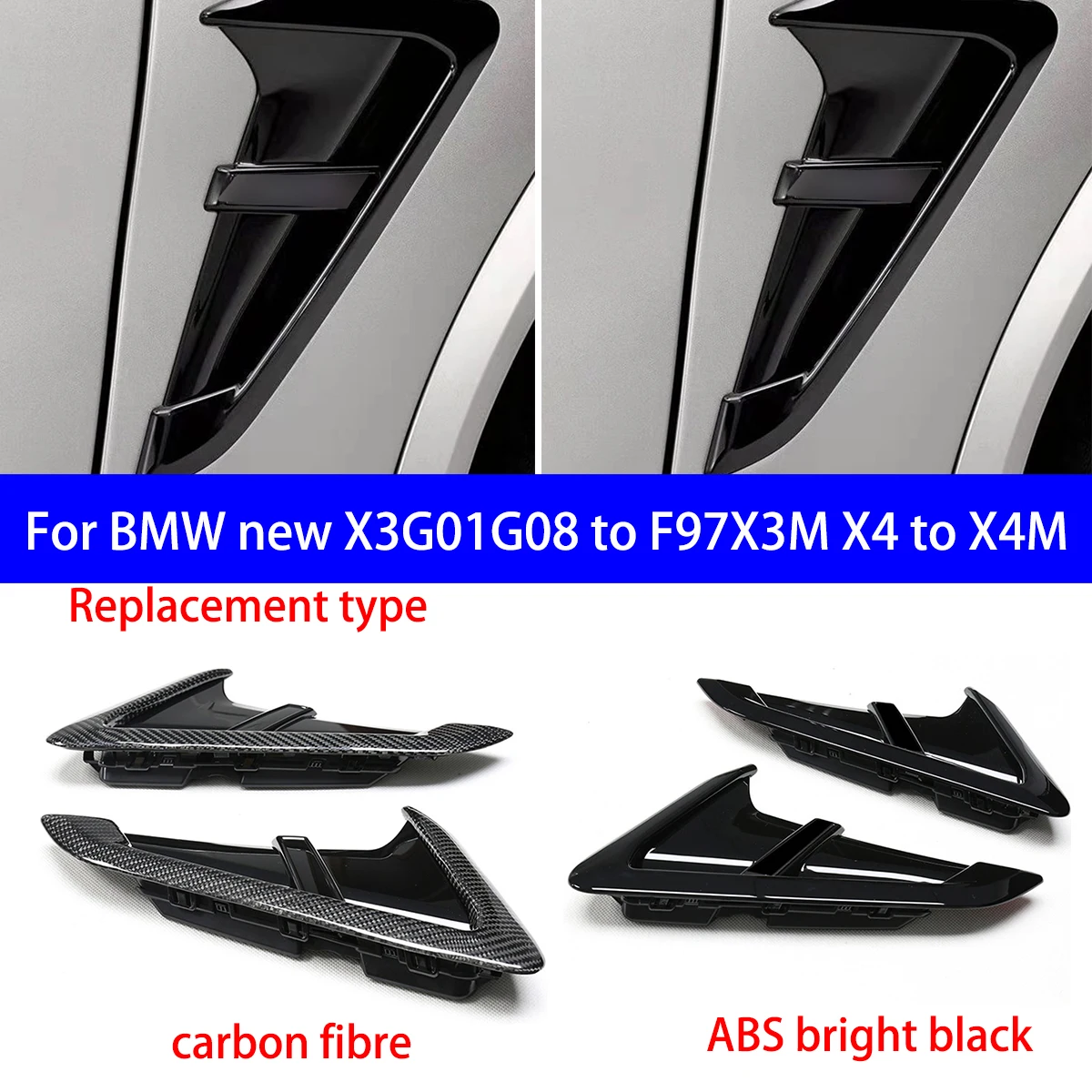 Suitable for BMW New X3G01G08 To F97X3M X4 To X4M Carbon Fiber/glossy Black Leaf Panel Side Air Vents
Suitable for BMW New X3G01G08 To F97X3M X4 To X4M Carbon Fiber/glossy Black Leaf Panel Side Air Vents