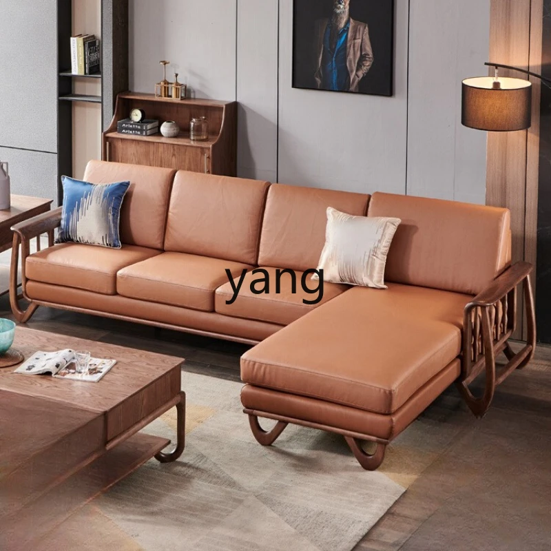 TGF new Chinese walnut color solid wood leather living room sofa large apartment villa
TGF new Chinese walnut color solid wood leather living room sofa large apartment villa