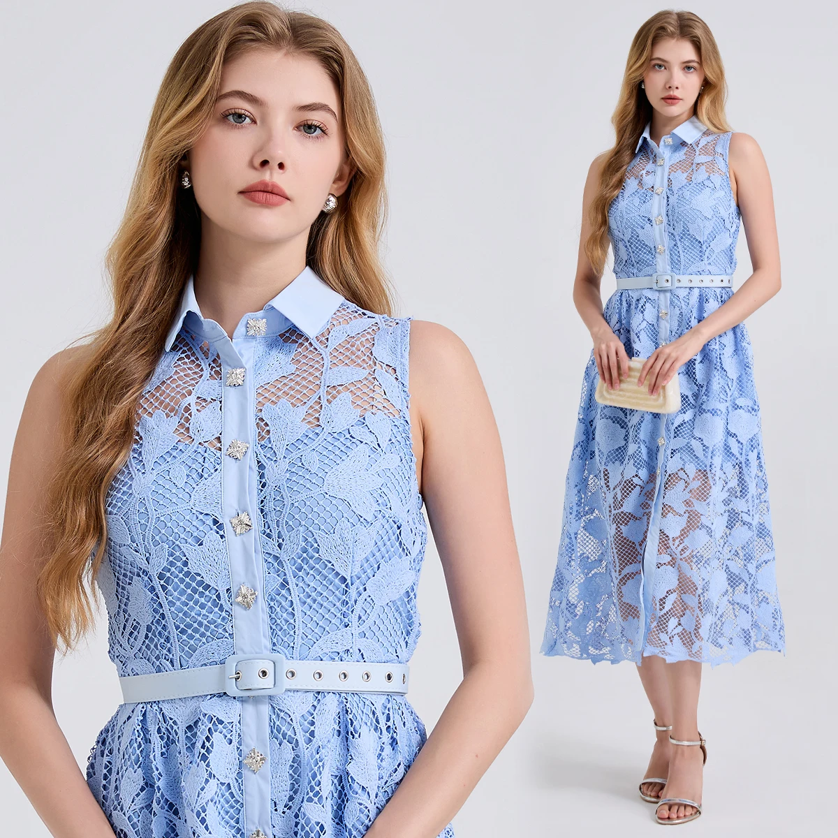 Elegant Hollow out Embroidery Lace Long Dress Women's Sleeveless Lapel Crochet Flower Wedding Evening Party Gown
Elegant Hollow out Embroidery Lace Long Dress Women's Sleeveless Lapel Crochet Flower Wedding Evening Party Gown