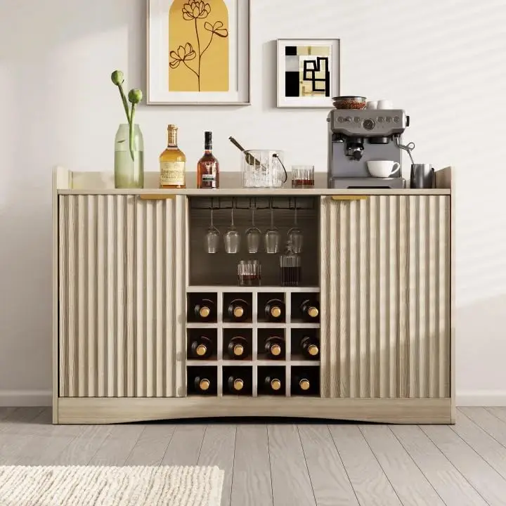 Modern Fluted Sideboard Bar Cabinet With 12-Bottle Wine Rack, 9 Glass Holders, And Dual Doors For Liquor Coffee Storage In
Modern Fluted Sideboard Bar Cabinet With 12-Bottle Wine Rack, 9 Glass Holders, And Dual Doors For Liquor Coffee Storage In