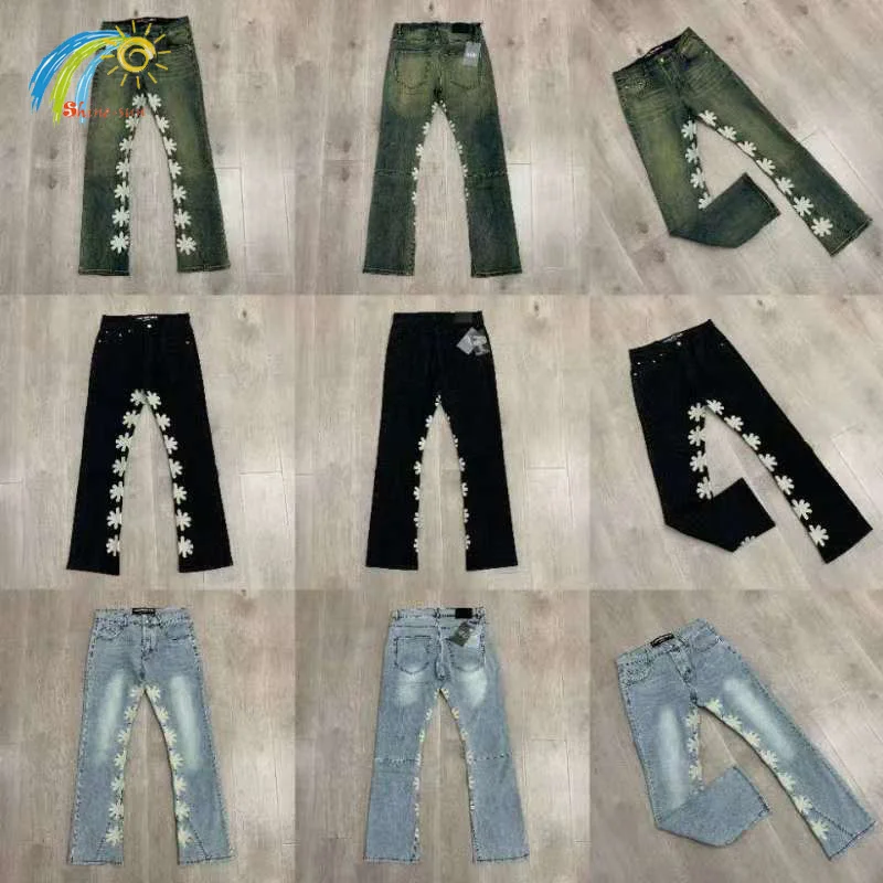 Vintage Washed Green Spliced Denim Pants Men Women Best Quality Classic Logo Embroidery LOSTSHDWS Jeans Loose Trousers Tags 
Vintage Washed Green Spliced Denim Pants Men Women Best Quality Classic Logo Embroidery LOSTSHDWS Jeans Loose Trousers Tags