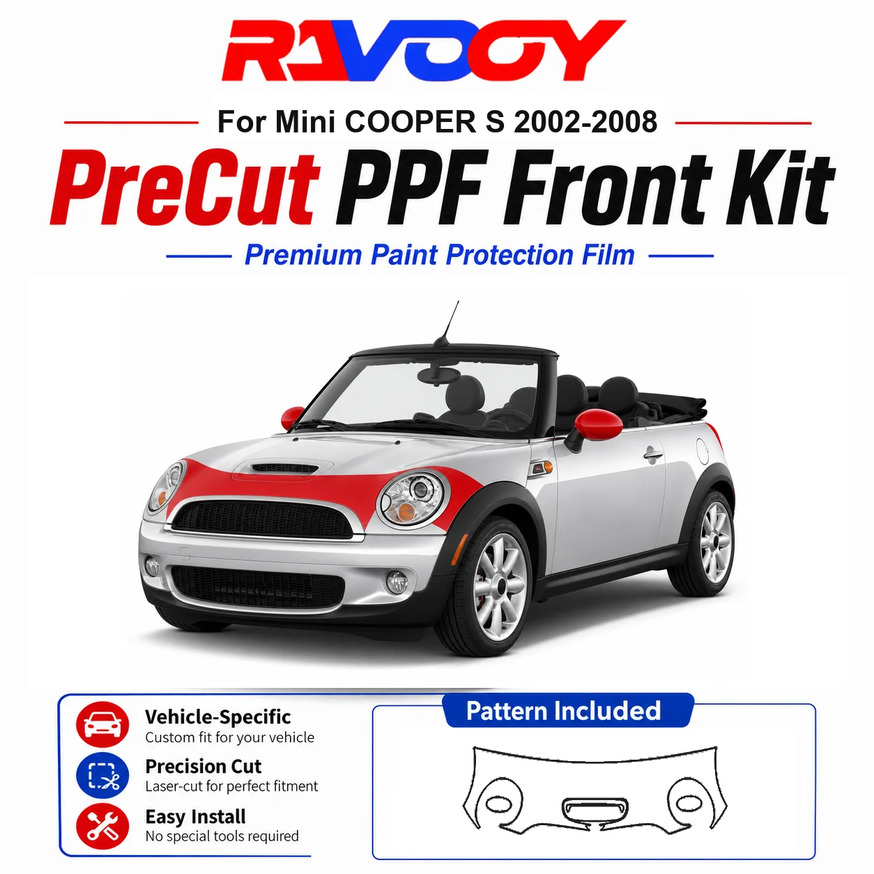 8.5mil TPU Precut PPF Kit For MINI COOPER S 2002-2008 - Hood, Fenders & Mirror Set - Self-Healing Clear Bra Film
8.5mil TPU Precut PPF Kit For MINI COOPER S 2002-2008 - Hood, Fenders & Mirror Set - Self-Healing Clear Bra Film