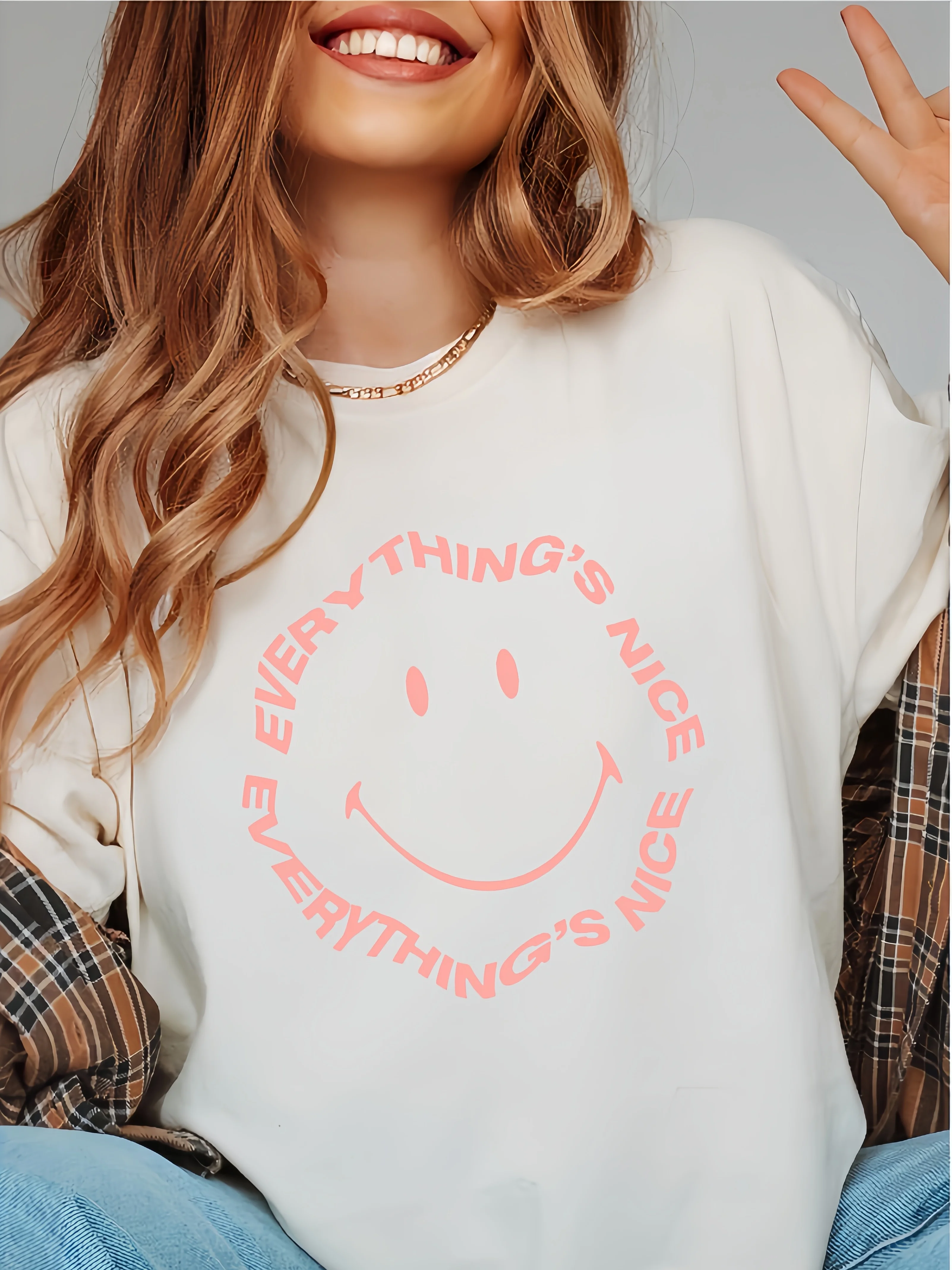 Smile Face Fun Print Sweatshirt Women Everythings Nice Letter Long Sleeve Pullover Fashion Casual Streetwear Spring
Smile Face Fun Print Sweatshirt Women Everythings Nice Letter Long Sleeve Pullover Fashion Casual Streetwear Spring