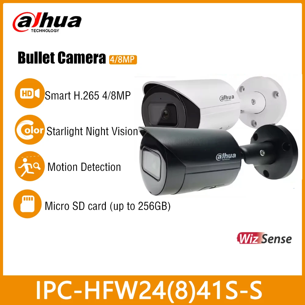 Dahua IPC-HFW2441S-S 4MP IPC-HFW2841S-S 4K 8MP IR Bullet WizSense Network Outdoor PoE Security IP Camera Built-in Mic SMD Plus
Dahua IPC-HFW2441S-S 4MP IPC-HFW2841S-S 4K 8MP IR Bullet WizSense Network Outdoor PoE Security IP Camera Built-in Mic SMD Plus
