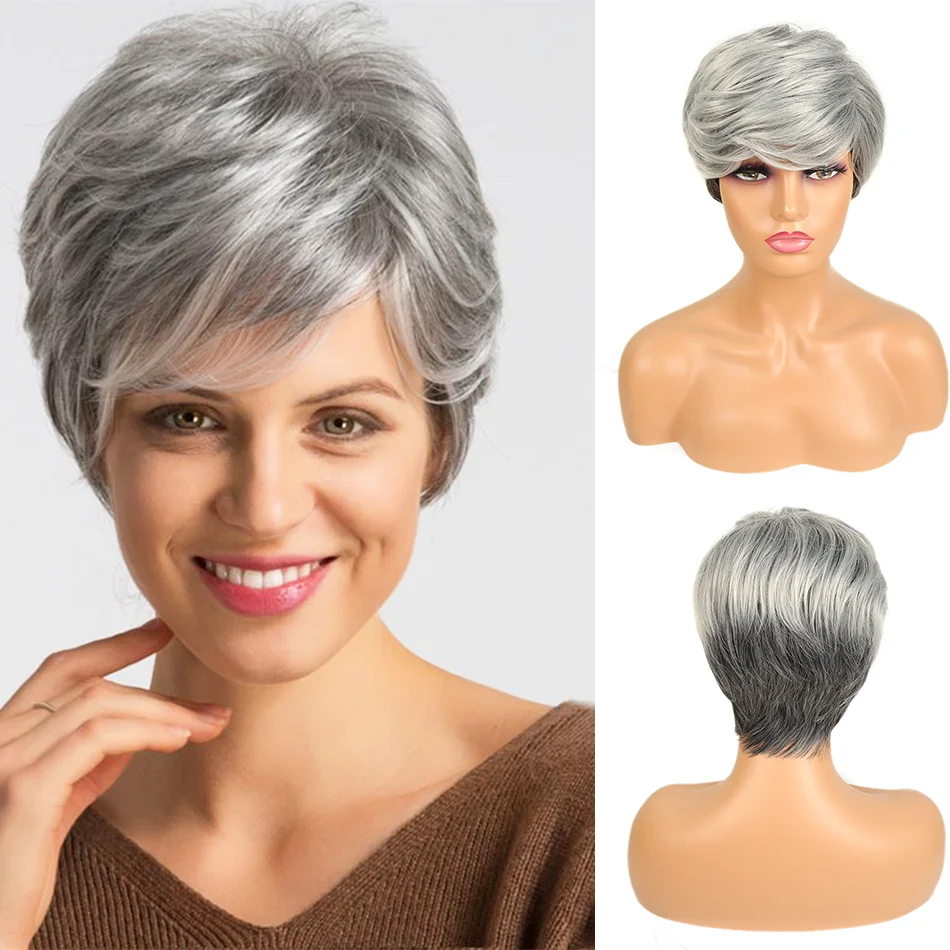 MEEPO Synthetic Hair Short Cut Mixed Gray Wig for Women Layered Curly Heat Resistant Wigs with Bangs For Daily Use
MEEPO Synthetic Hair Short Cut Mixed Gray Wig for Women Layered Curly Heat Resistant Wigs with Bangs For Daily Use
