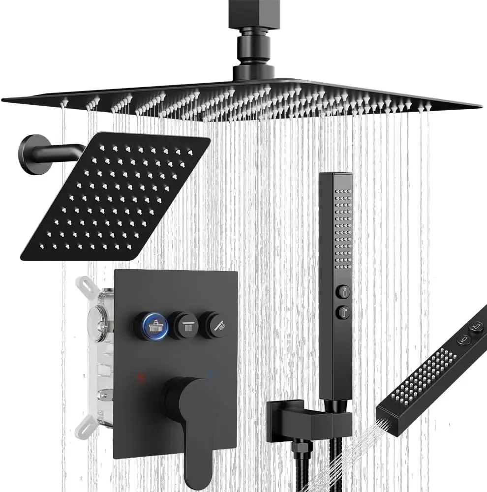 Dual Rain Shower System for Two, 10"+6" Ceiling Mount, Matte Black, Push Button Diverter, 2-in-1 Handheld
Dual Rain Shower System for Two, 10"+6" Ceiling Mount, Matte Black, Push Button Diverter, 2-in-1 Handheld