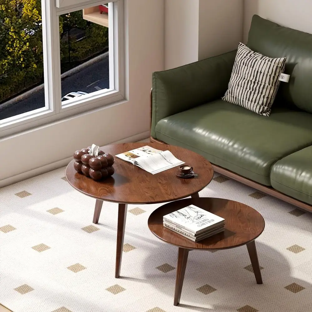 Solid Oak Round Coffee Table Set with Side Table, Walnut Finish, Suitable for Living Room, Bedroom, or Balcony
Solid Oak Round Coffee Table Set with Side Table, Walnut Finish, Suitable for Living Room, Bedroom, or Balcony