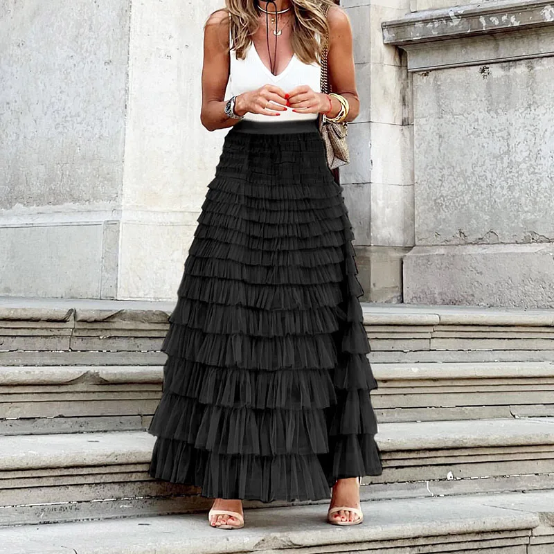 Elegant Elastic Waist Solid Cake Long Skirt 2023 Women Sexy Mesh Lace Loose Party Skirts Summer Fashion Hight Waist Beach Skirts
Elegant Elastic Waist Solid Cake Long Skirt 2023 Women Sexy Mesh Lace Loose Party Skirts Summer Fashion Hight Waist Beach Skirts