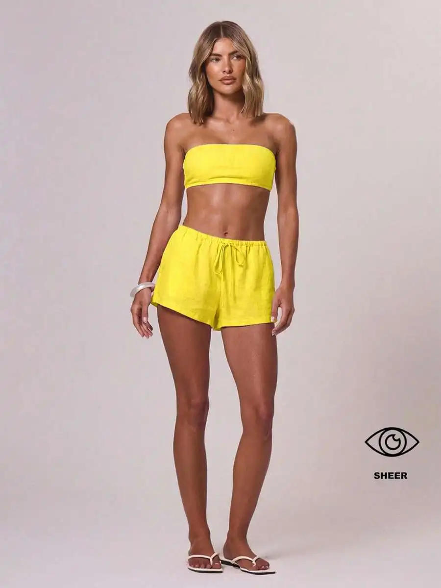 Yellow Linen Look Drawstring Waist Women Mini Shorts Casual Beach Summer Vacation
Yellow Linen Look Drawstring Waist Women Mini Shorts Casual Beach Summer Vacation