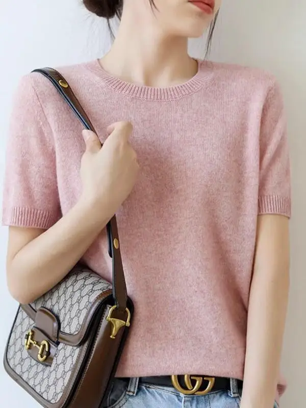 Women's Knitted Short Sleeve T-Shirt round Neck Pullover Slim Fit Soft Cotton Summer Fashionable Top Casual Commute Style
Women's Knitted Short Sleeve T-Shirt round Neck Pullover Slim Fit Soft Cotton Summer Fashionable Top Casual Commute Style