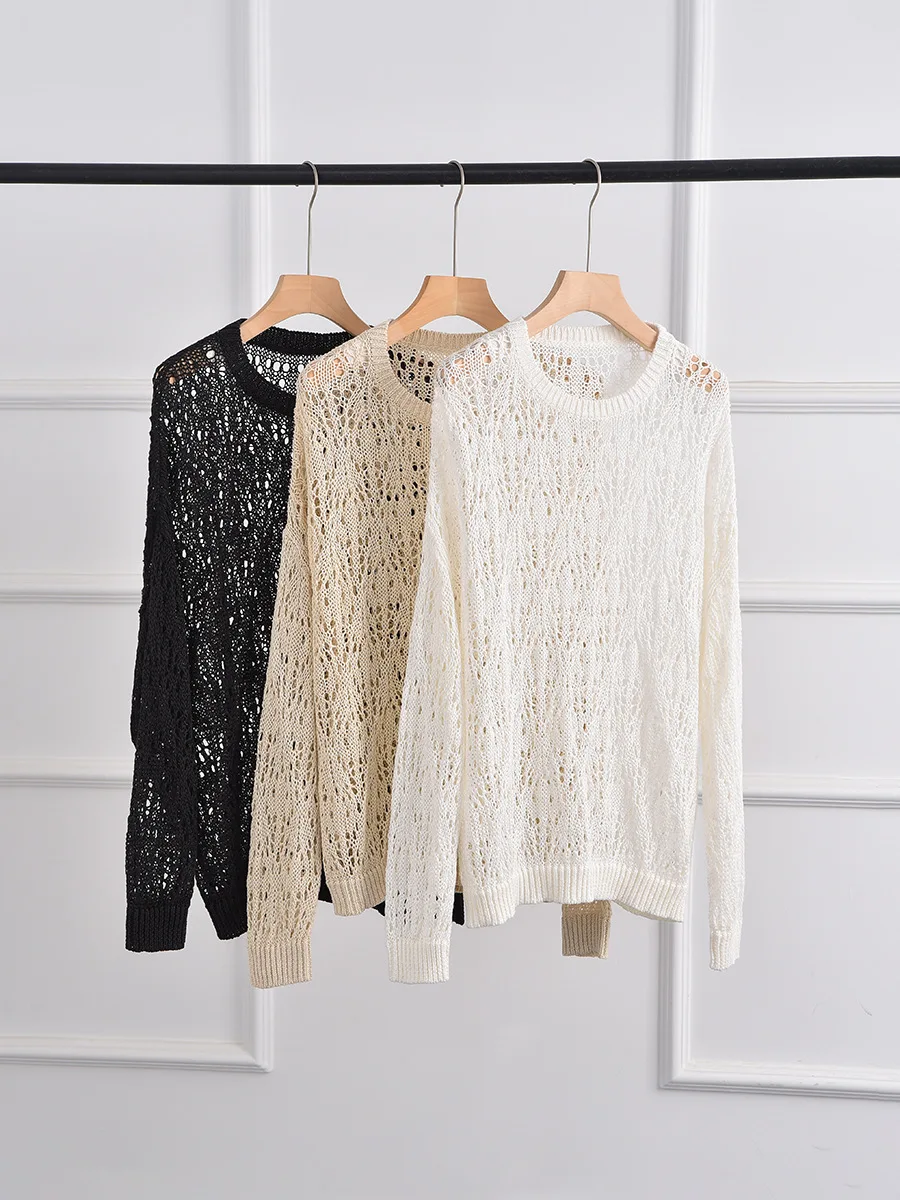 Knitted Pullover for Ladies 2024 New Spring Autumn 100% Linen Hollow Out O-neck Loose Casual Solid Color Long Sleeve Sweater
Knitted Pullover for Ladies 2024 New Spring Autumn 100% Linen Hollow Out O-neck Loose Casual Solid Color Long Sleeve Sweater