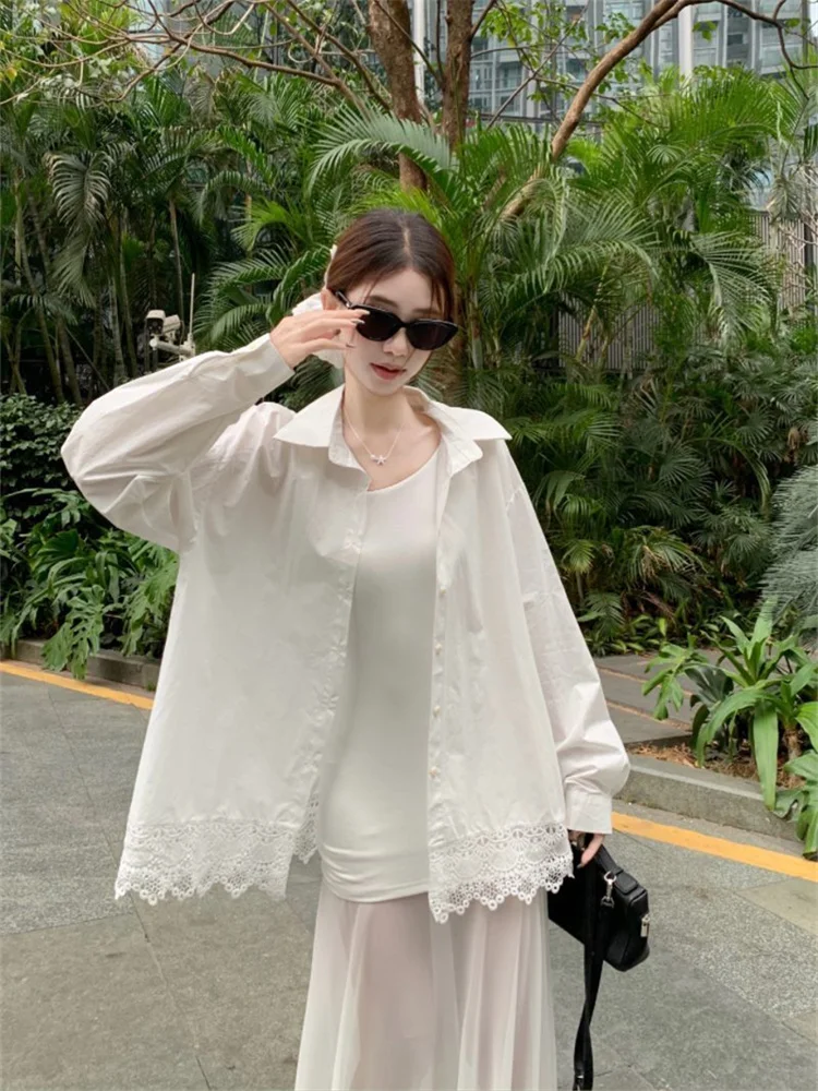 Lace Patchwork Collar irt Coat Women's Spring Long Sve Loose Sun Protection Blue irt Cardigan Top Korean Sle
Lace Patchwork Collar irt Coat Women's Spring Long Sve Loose Sun Protection Blue irt Cardigan Top Korean Sle