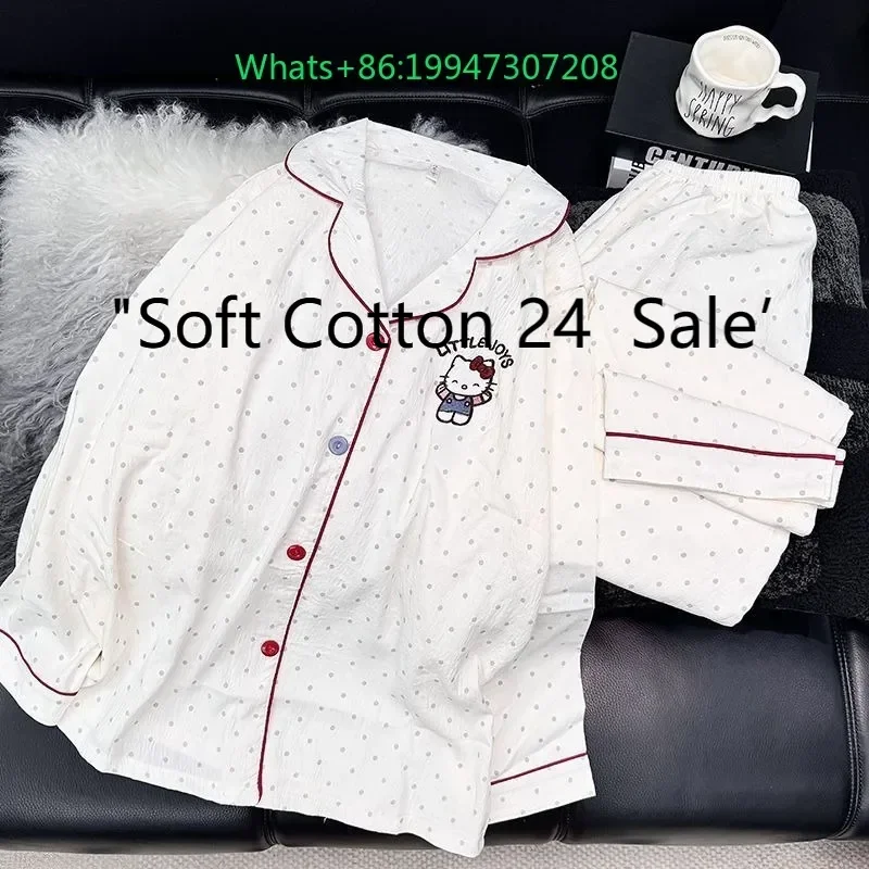 Spring and autumn new white cloud cotton cartoon Hello Kitty cardigan long sleeve trousers pajamas loungewear two-piece set
Spring and autumn new white cloud cotton cartoon Hello Kitty cardigan long sleeve trousers pajamas loungewear two-piece set