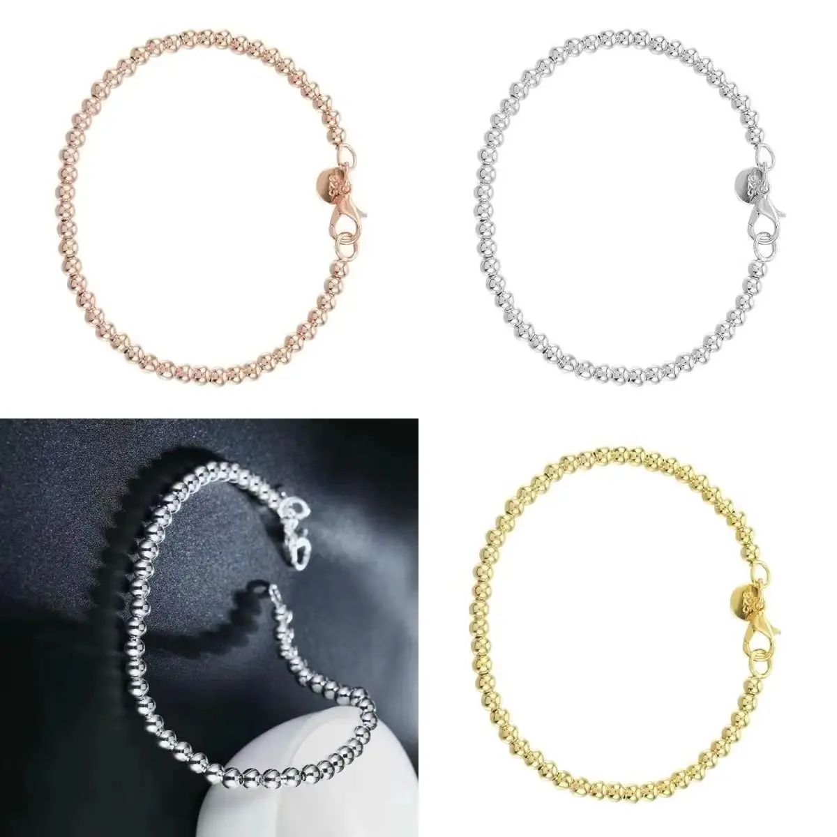 925 Silver Plated Women's Bracelet with 4MM Beads Chain Fashion Jewelry Accessory for Wedding Party
925 Silver Plated Women's Bracelet with 4MM Beads Chain Fashion Jewelry Accessory for Wedding Party