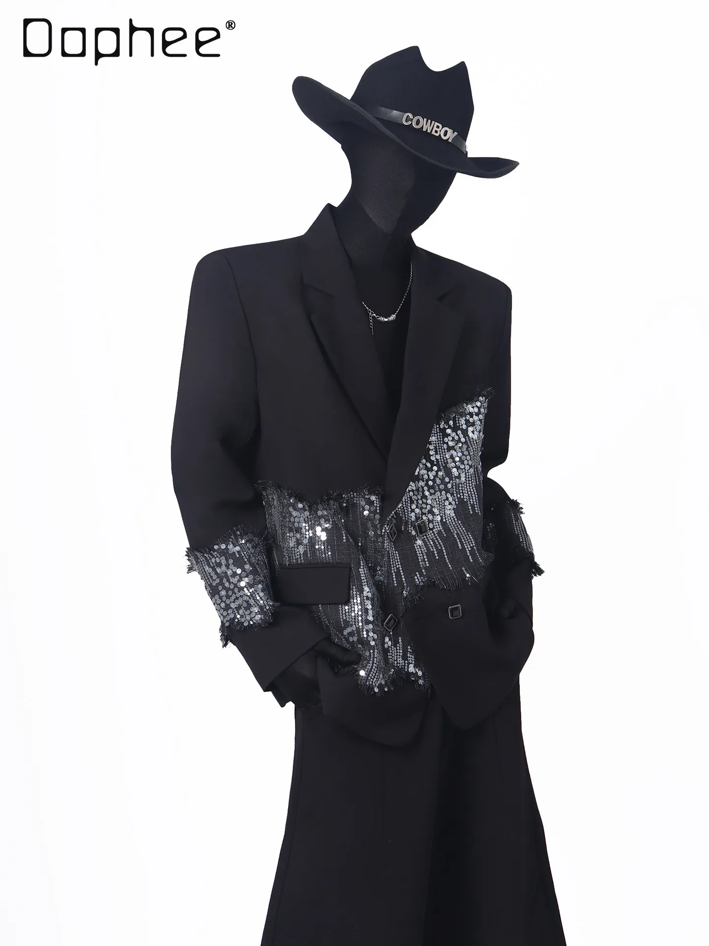 Black Sequin Patchwork Blazer for Men Loose Fit Stylish High-End Light Luxury Cross Collar Beaded Rhinestone Handsome Suit Mens
Black Sequin Patchwork Blazer for Men Loose Fit Stylish High-End Light Luxury Cross Collar Beaded Rhinestone Handsome Suit Mens