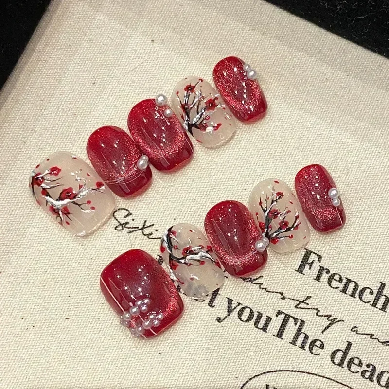 10Pcs Red Cat Eye Handmade Press on Nails Flower Fake Nails Wearable Stick-on Nails Full Cover False Nail Uñas Postizas 네일팁
10Pcs Red Cat Eye Handmade Press on Nails Flower Fake Nails Wearable Stick-on Nails Full Cover False Nail Uñas Postizas 네일팁