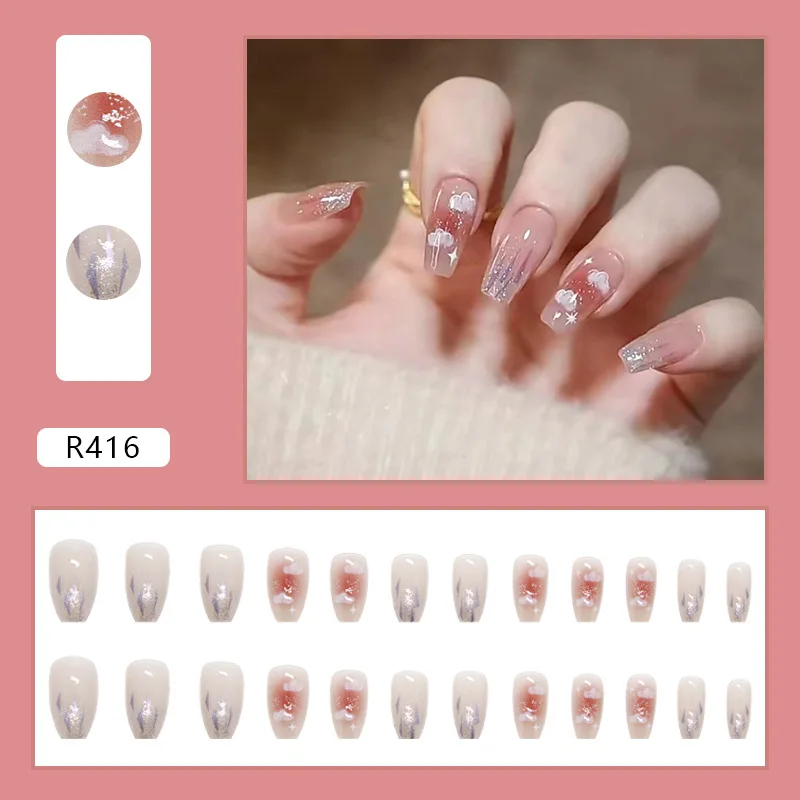24Pcs Icy French Press-On Nails – Long Square Shape With Cloud Motifs & Micro-Glitter Frosted Holographic Effect 
24Pcs Icy French Press-On Nails – Long Square Shape With Cloud Motifs & Micro-Glitter Frosted Holographic Effect