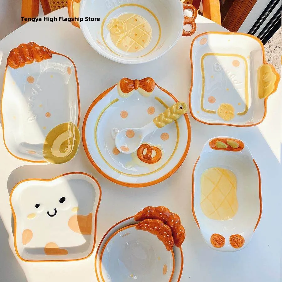 Cute Bread Ceramic Dining Utensils Home Use Bowl Dessert Cookie Bread High Aesthetic Value round Rice Bowl Spoon Plate
Cute Bread Ceramic Dining Utensils Home Use Bowl Dessert Cookie Bread High Aesthetic Value round Rice Bowl Spoon Plate