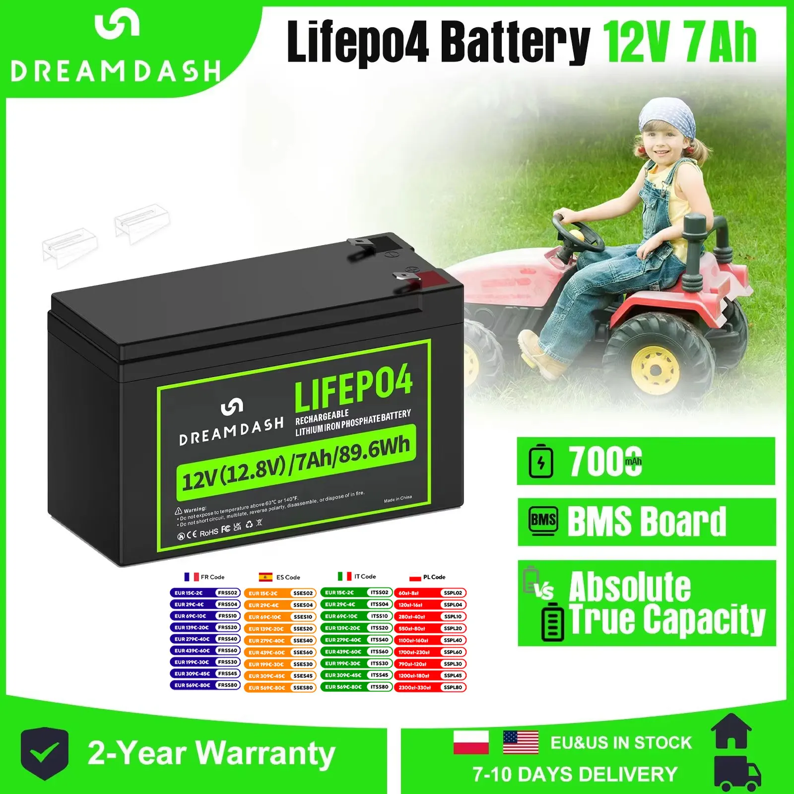 Dreamdash 12V 7Ah/10Ah LiFePO4 Battery With BMS Rechargeable Lithium Iron Phosphate Battery 6V 6Ah For Emergency Light/Kids Car
Dreamdash 12V 7Ah/10Ah LiFePO4 Battery With BMS Rechargeable Lithium Iron Phosphate Battery 6V 6Ah For Emergency Light/Kids Car
