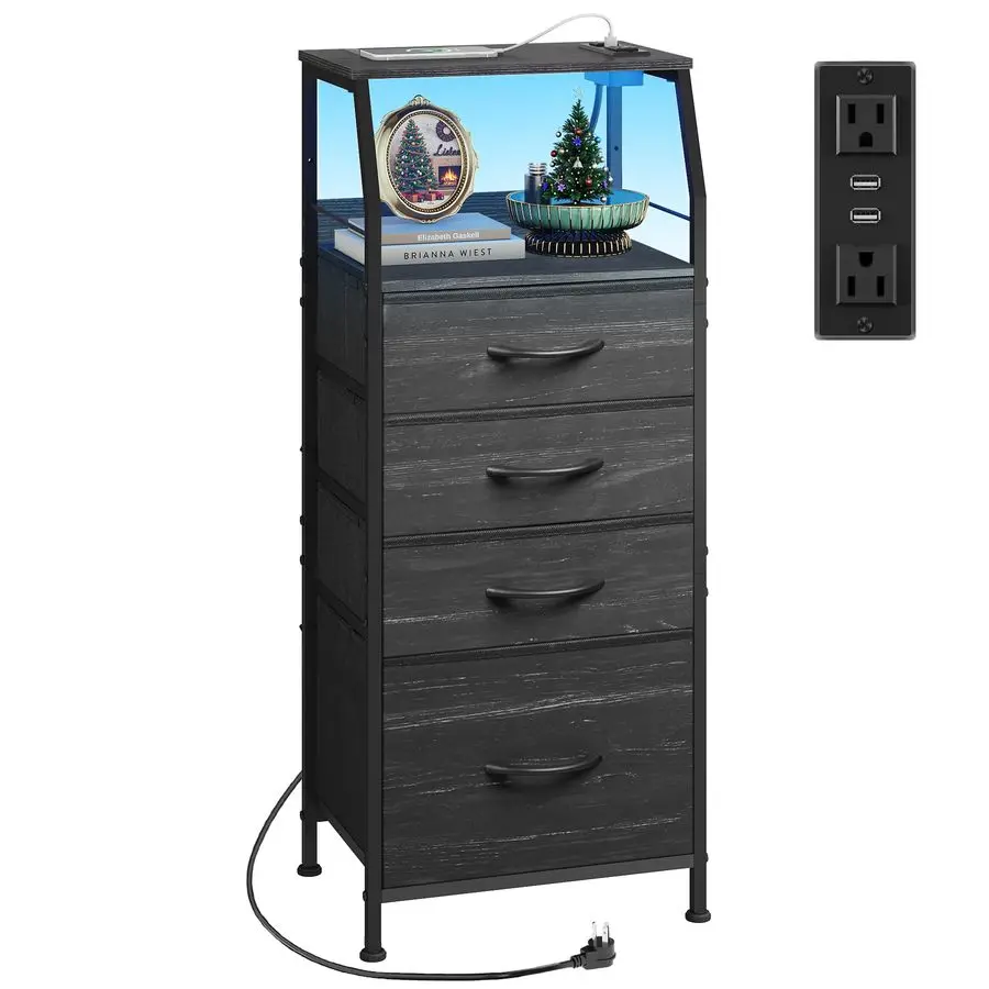 Nightstand with Charging Station, Black Night Stand with LED Light, Tall 4 Drawer Dresser for Bedroom, 37 H Bedside Table with
Nightstand with Charging Station, Black Night Stand with LED Light, Tall 4 Drawer Dresser for Bedroom, 37 H Bedside Table with