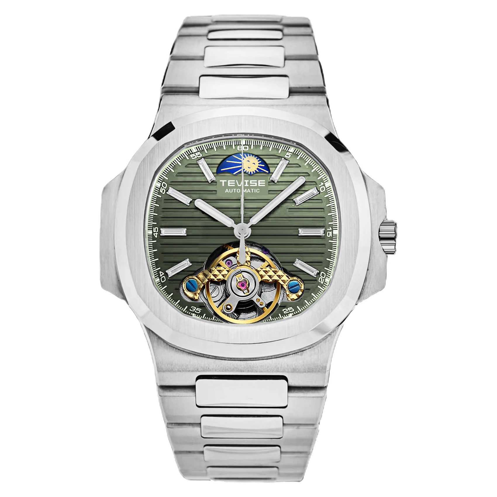 Fashion Tevise New Automatic Mechanical Luminous Classic Flywheel Watches Men Moon Phase Skeleton Full Stainless Steel Square
Fashion Tevise New Automatic Mechanical Luminous Classic Flywheel Watches Men Moon Phase Skeleton Full Stainless Steel Square