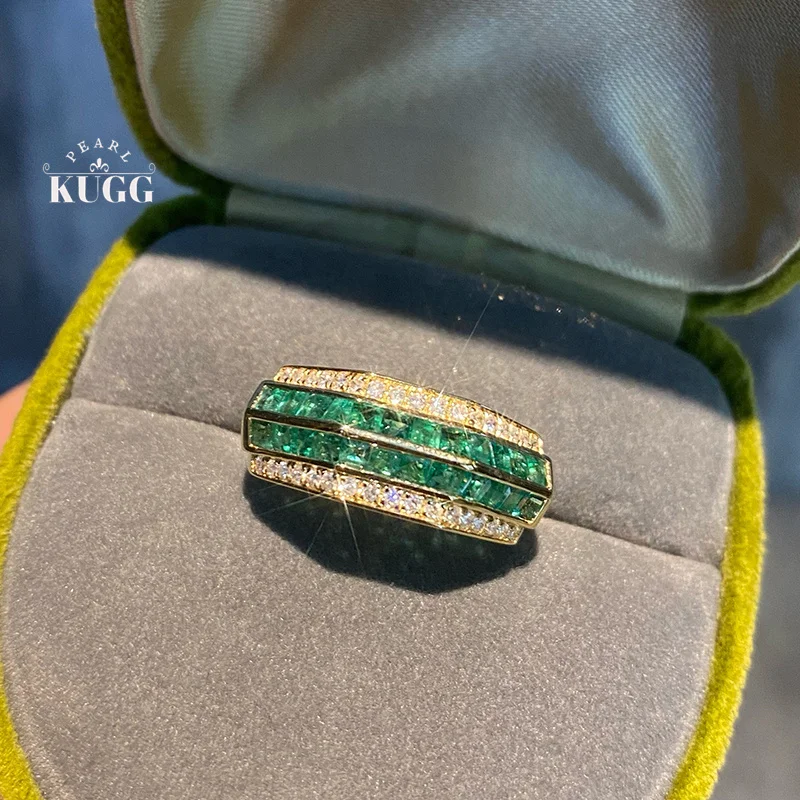 KUGG 100% 18K Yellow Gold Rings Luxury Vintage Style Real Natural Emerald Cocktail Ring for Women High Party Jewelry
KUGG 100% 18K Yellow Gold Rings Luxury Vintage Style Real Natural Emerald Cocktail Ring for Women High Party Jewelry