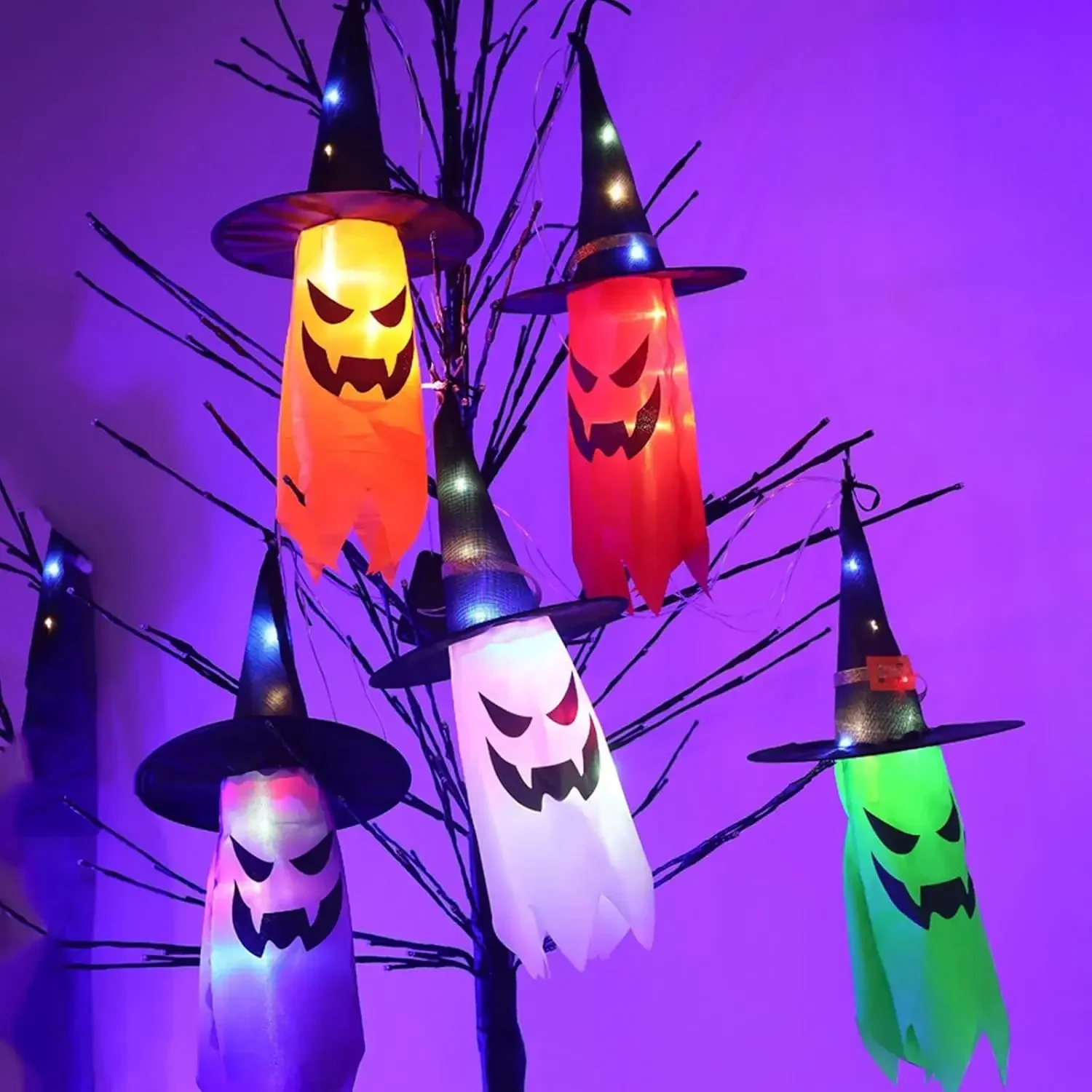Halloween Decorations Outdoor 5 PCS Hanging Halloween Lighted Glowing Ghost Witch Hat with LED String Lights for Party Garden
Halloween Decorations Outdoor 5 PCS Hanging Halloween Lighted Glowing Ghost Witch Hat with LED String Lights for Party Garden
