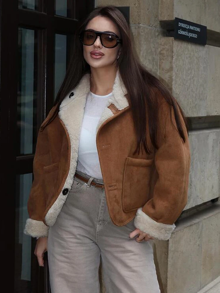 Женская куртка с воротником-стойкой, двусторонние пальто из искусственного меха, осень-зима 202, женское однобортное свободное пальто, шикарная женская верхняя одежда
Женская куртка с воротником-стойкой, двусторонние пальто из искусственного меха, осень-зима 202, женское однобортное свободное пальто, шикарная женская верхняя одежда