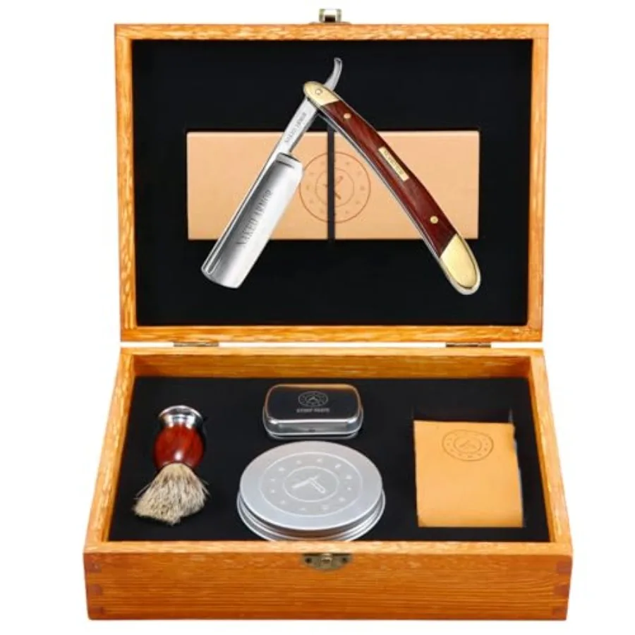 Naked Armor Straight Razor Kit with Shave-Ready Japanese Steel Blade for Men Brown Straight Edge Razor Beginner Kit Complete Sh
Naked Armor Straight Razor Kit with Shave-Ready Japanese Steel Blade for Men Brown Straight Edge Razor Beginner Kit Complete Sh