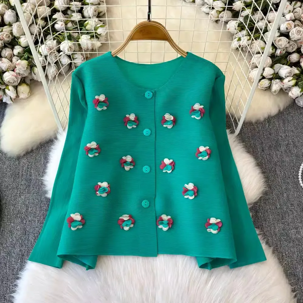 Elegant Appliques Flower Miyake Pleated Shirts Women O-Neck Long Sleeve Fashion All-match Casual Loose Cardigans Chiffon Tops
Elegant Appliques Flower Miyake Pleated Shirts Women O-Neck Long Sleeve Fashion All-match Casual Loose Cardigans Chiffon Tops