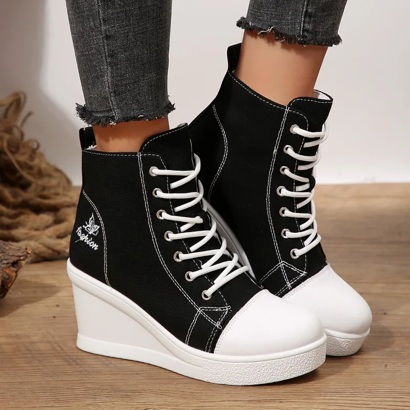 Fashion High Top Wedges Women Sneakers 2026 Autumn New Black Platform Sports Shoes Woman Lightweight Lace Up Casual Canvas Shoes
Fashion High Top Wedges Women Sneakers 2026 Autumn New Black Platform Sports Shoes Woman Lightweight Lace Up Casual Canvas Shoes