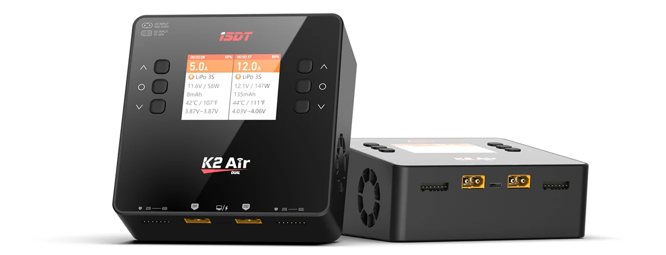 ISDT K2Air Smart Dual Channel 500w Li-ion Battery 30A Balanced Charger AC DC Input 200W
ISDT K2Air Smart Dual Channel 500w Li-ion Battery 30A Balanced Charger AC DC Input 200W