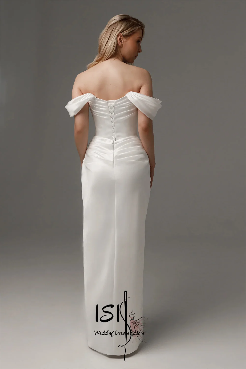 ISI Elegant Wedding Dress Off Shoulder Side High Slit Detachable Train Ivory Satin Classic Bridal Gown Customized
ISI Elegant Wedding Dress Off Shoulder Side High Slit Detachable Train Ivory Satin Classic Bridal Gown Customized