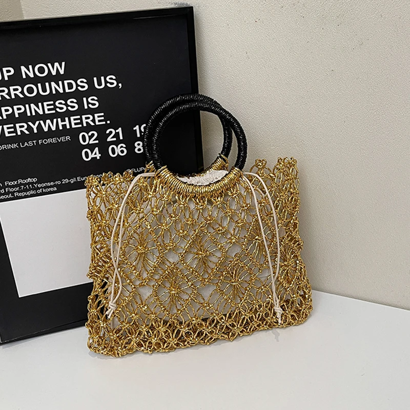 2025 Trend Women Handbags Seaside Holiday Style Lady Beach Bags Gold Hollow Out Travel Woven Tote Bag Female
2025 Trend Women Handbags Seaside Holiday Style Lady Beach Bags Gold Hollow Out Travel Woven Tote Bag Female