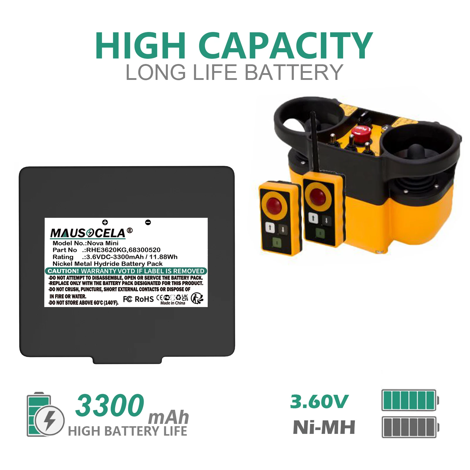 3300mAh CraneRemoteControl Mini EX2-22 Battery For Hetronic:HET300,68300520,68300600,RHE3614KG,RHE3620KG,68300940,68304605,HE900
3300mAh CraneRemoteControl Mini EX2-22 Battery For Hetronic:HET300,68300520,68300600,RHE3614KG,RHE3620KG,68300940,68304605,HE900