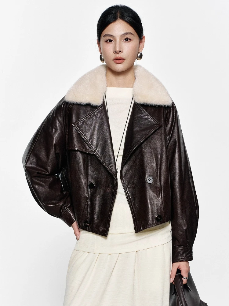 Natural Mink Fur Collar Genuine Leather Down Jackets for Women High-end Simple Short Winter Real Sheepskin White Goose Down Coat
Natural Mink Fur Collar Genuine Leather Down Jackets for Women High-end Simple Short Winter Real Sheepskin White Goose Down Coat
