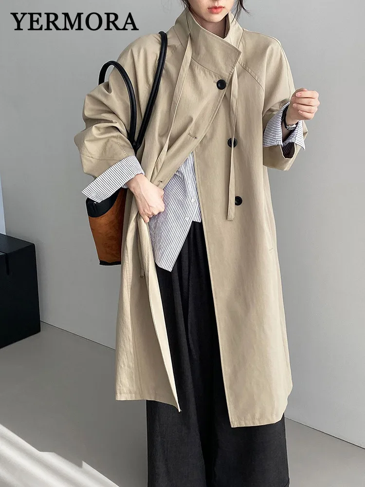 YERMORA Khaki Bandage Button Casual Trench For Women Lapel Long Sleeve Loose New Windbreaker Fashion Tide Spring Autumn 2025
YERMORA Khaki Bandage Button Casual Trench For Women Lapel Long Sleeve Loose New Windbreaker Fashion Tide Spring Autumn 2025