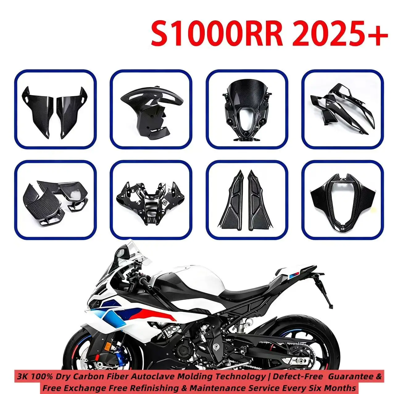 Suitable for BMW S1000RR 2025+ motorcycle modified carbon fiber full set of cowling large side panel fixed wing accessories
Suitable for BMW S1000RR 2025+ motorcycle modified carbon fiber full set of cowling large side panel fixed wing accessories