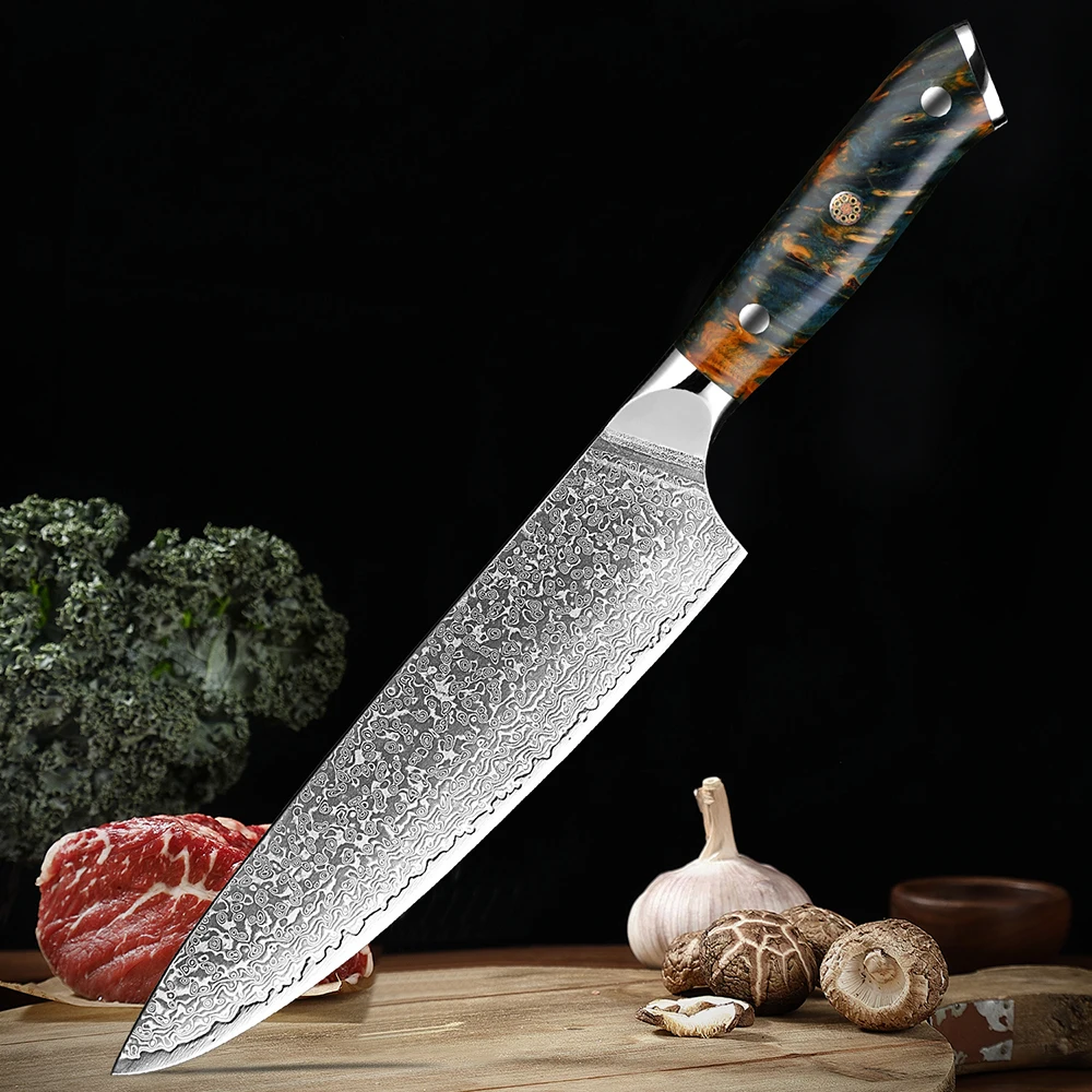 Damascus Chef Knife 8 Inch Japanese 67layers VG10 Stainless Steel Kitchen Knife Ultra Sharp Cooking Knives with Full Tang Handle
Damascus Chef Knife 8 Inch Japanese 67layers VG10 Stainless Steel Kitchen Knife Ultra Sharp Cooking Knives with Full Tang Handle