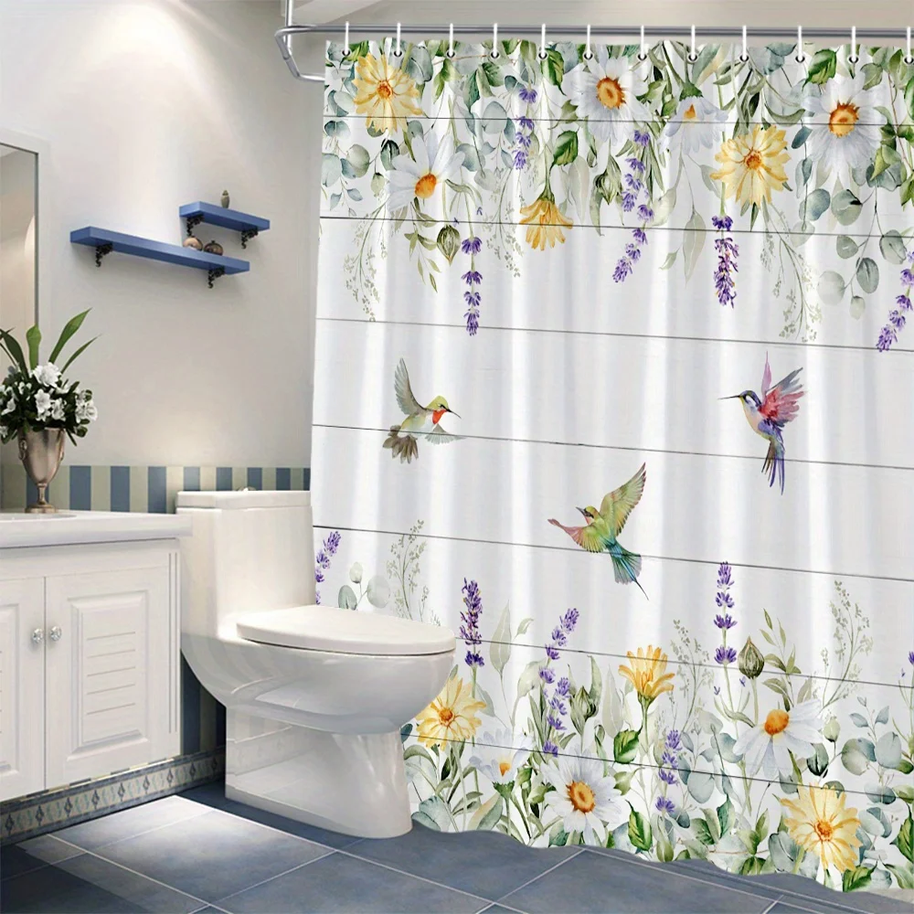 Charming Floral and Hummingbird Shower Curtain for a Fresh and Inviting Bathroom, Featuring Vibrant Yellow Daisies, Purple
Charming Floral and Hummingbird Shower Curtain for a Fresh and Inviting Bathroom, Featuring Vibrant Yellow Daisies, Purple