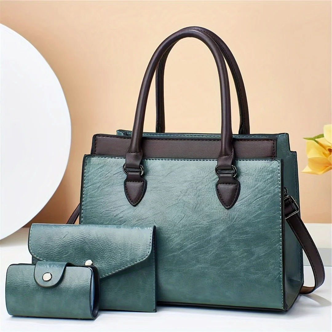3Pcs Trendy All-match Multi-pocket Tote Bag Set, Solid Color Shoulder Bag & Coin Purse & Card Holder, Women Bag Set For
3Pcs Trendy All-match Multi-pocket Tote Bag Set, Solid Color Shoulder Bag & Coin Purse & Card Holder, Women Bag Set For