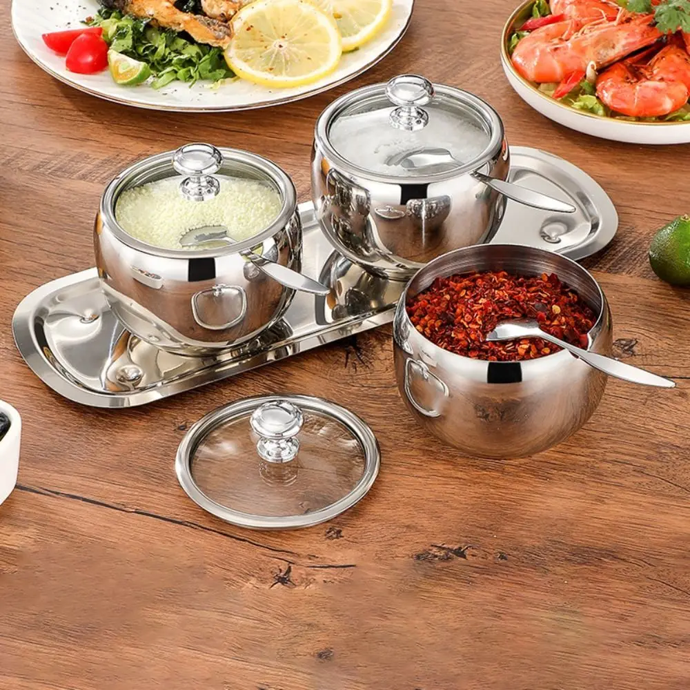 304 Stainless Steel Spherical Sugar Cube Bowl Moisture-proof Corrosion-resistant Spice Jar Rust-proof with Spoon and Tray
304 Stainless Steel Spherical Sugar Cube Bowl Moisture-proof Corrosion-resistant Spice Jar Rust-proof with Spoon and Tray