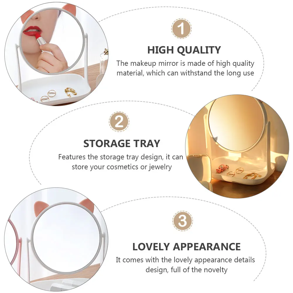 1Pcs Desktop Makeup Mirror with Storage Tray Rotatable Design Clear Reflective Surface Multifunctional Mirror for Women
1Pcs Desktop Makeup Mirror with Storage Tray Rotatable Design Clear Reflective Surface Multifunctional Mirror for Women