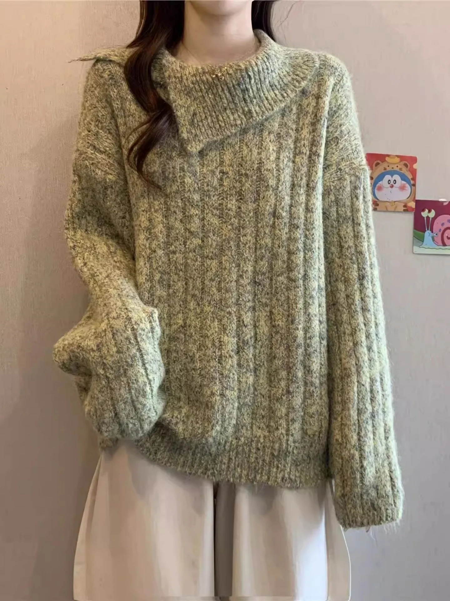 Unique Collar Thickened Knitted Sweater Loose Long Sleeve Winter Fashion plus Size Women's Casual Wear Korean Style Cotton Blend
Unique Collar Thickened Knitted Sweater Loose Long Sleeve Winter Fashion plus Size Women's Casual Wear Korean Style Cotton Blend