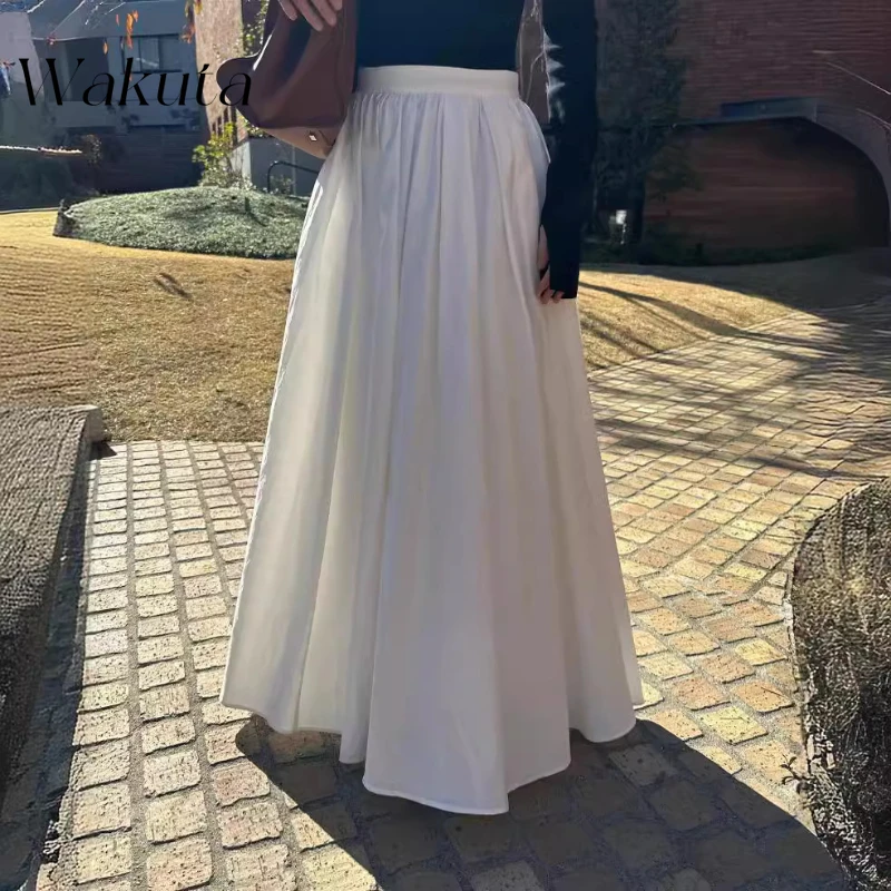 WAKUTA Japanese Solid White A-line Long Skirt Spring Summer Women Elegant Pleated Skirt Bottoms High Waist Female Faldas Mujer
WAKUTA Japanese Solid White A-line Long Skirt Spring Summer Women Elegant Pleated Skirt Bottoms High Waist Female Faldas Mujer