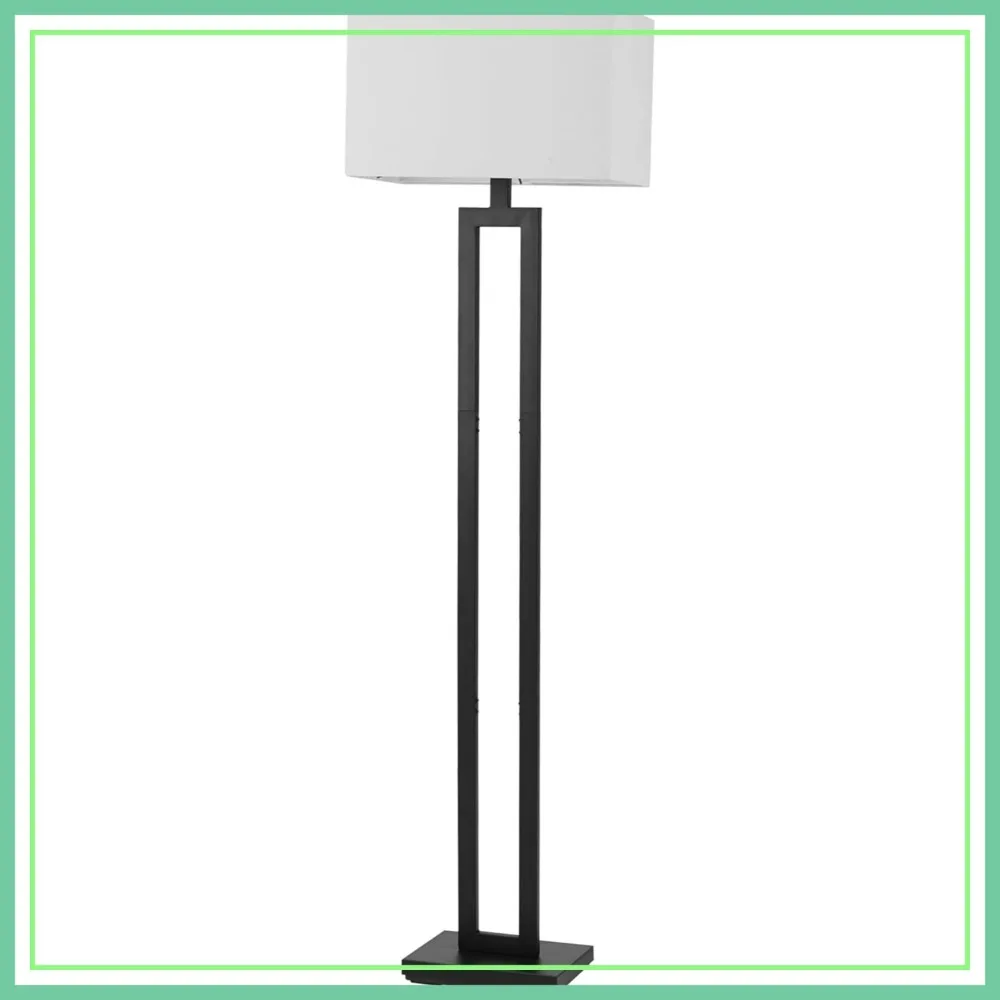 58" Floor Lamp, Matte Black, White Linen Rectangular Shade, Modern Geometric Cutout, E26 Base
58" Floor Lamp, Matte Black, White Linen Rectangular Shade, Modern Geometric Cutout, E26 Base